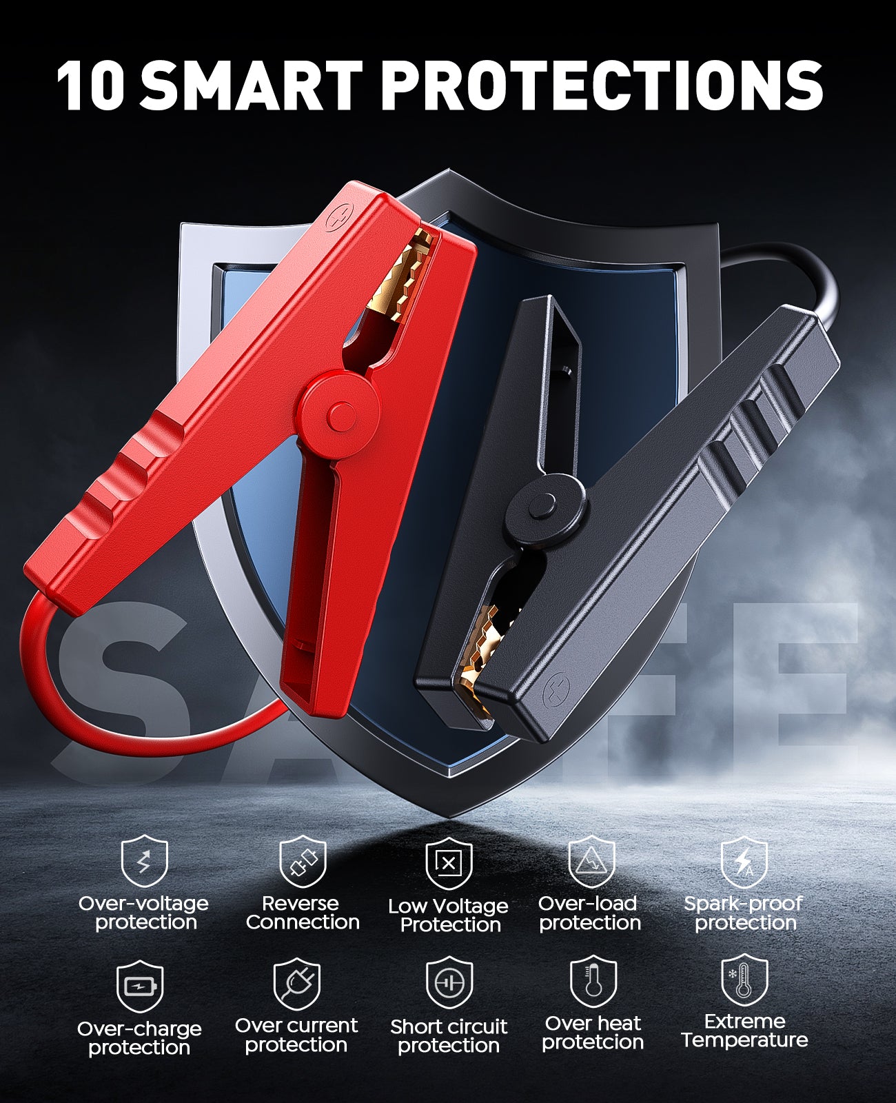 ST001 9-in-1 5000A 150PSI Car Battery Booster Jump Starter with Air Compressor (All Gas/9L Diesel), Portable Car Battery Booster Pack, Safe Durable Car Jump Starter with Extended Jumper Cables, Gloves, Lights