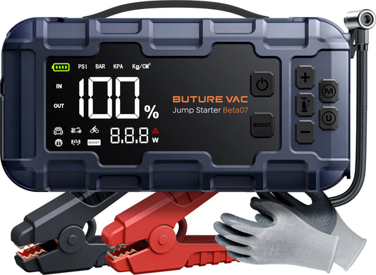 Beta07 10-in-1 Car Battery Jump Starter with Air Compressor 8000A 160PSI 45W Charger, Jump Starter Jump Box (All Gas 14L Diesel), Car Battery Jumper Starter Portable Jumper Cables, Gloves, Lights